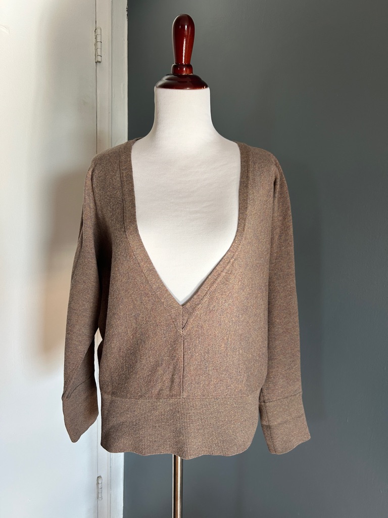 Lemaire Taupe/ Light Brown Melange Deep V-Neck Sweater In Cashmere Wool